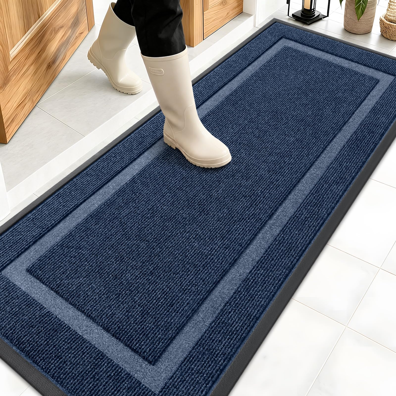 OLANLY Front Door Mat Outside 59x20, All-Season Heavy-Duty Rubber Doormat | Blue, Absorbent, Stain and Fade Resistant, Waterproof Non-Slip Backing, Low-Profile Indoor Outdoor Floor Mat for Entryway