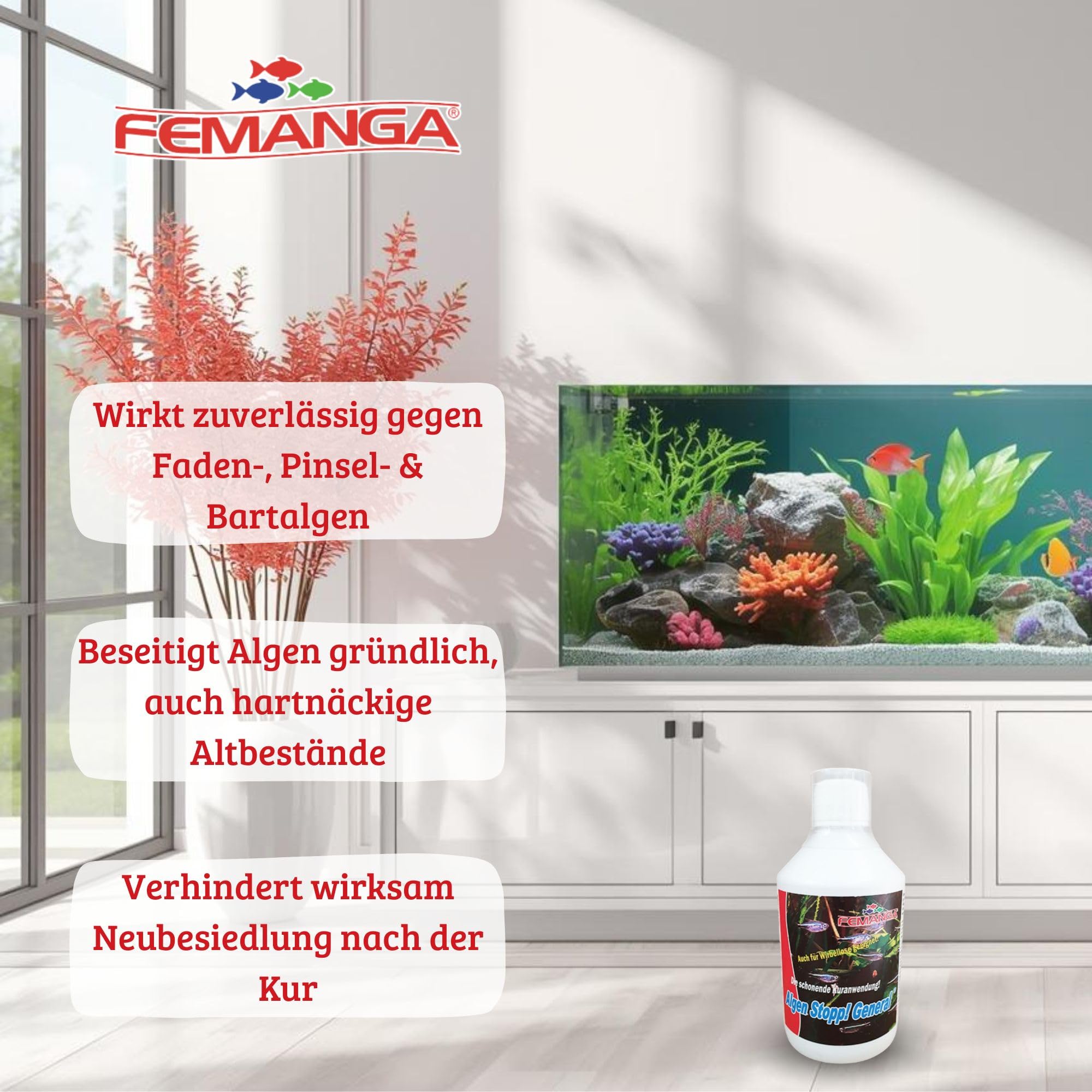 Algen Stopp General 1 L – Effektiv gegen Faden-, Pinsel- & Bartalgen – Algenentferner für Süßwasser-Aquarien – Fisch- & Pflanzenfreundlich – Vorbeugend & Kur-Anwendung