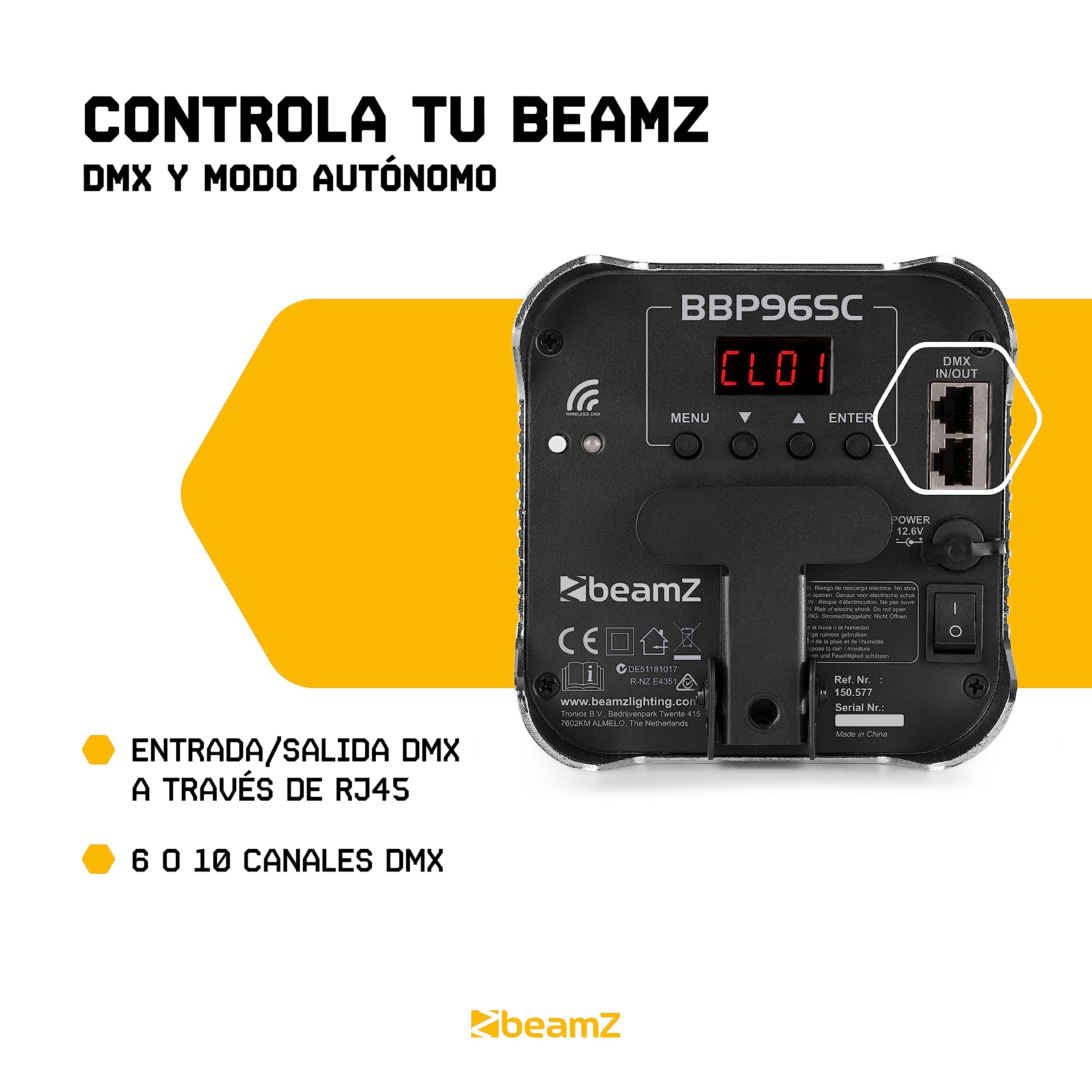 BeamZ BBP96SC – Pack de 2 foco bateria 6 x 12W RGBAW-UV con WDMX inalámbrico y luz led recargable ideal para focos led interior, eventos, luces fiesta y luz de discoteca para fiesta, color cromado