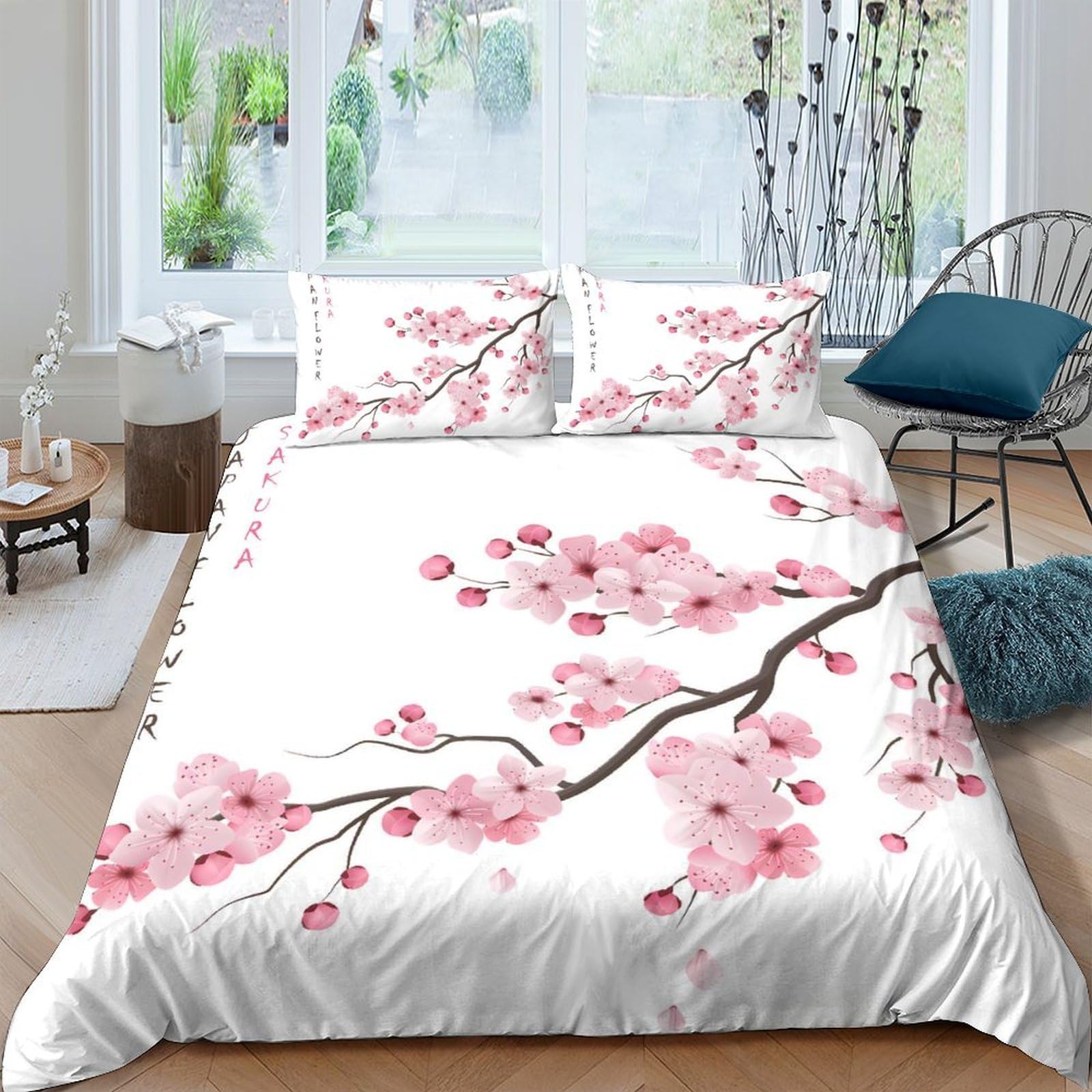 Ctjqhvkz Style-7 3D Printed Cherry Blossom Fitted Sheet Microfiber Soft Pink Floral Bed Sheet For Bedroom Guest Room Decor Single（135X200cm）