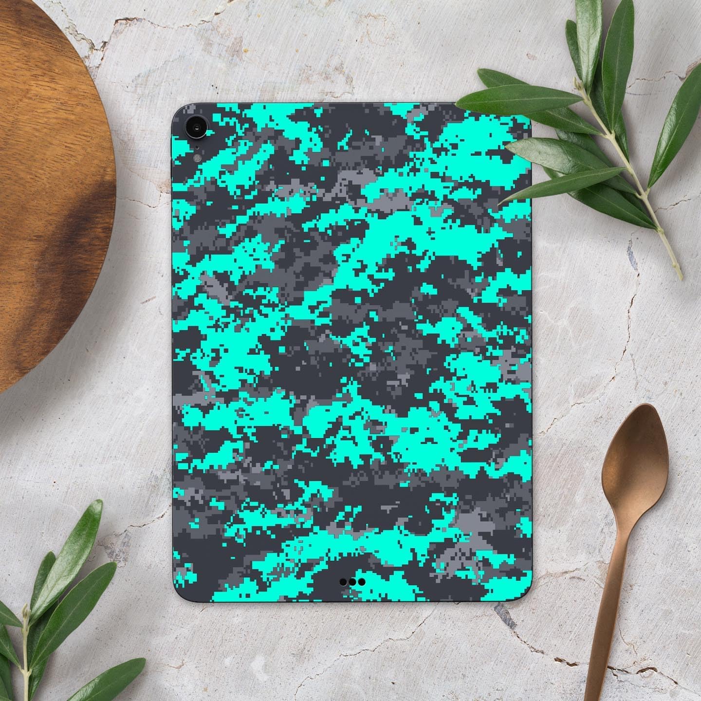 DesignSkinz - Compatible with iPad Pro 10.5" - Skin Decal Protective Scratch Resistant Vinyl Wrap - Bright Teal and Gray Digital Camouflage