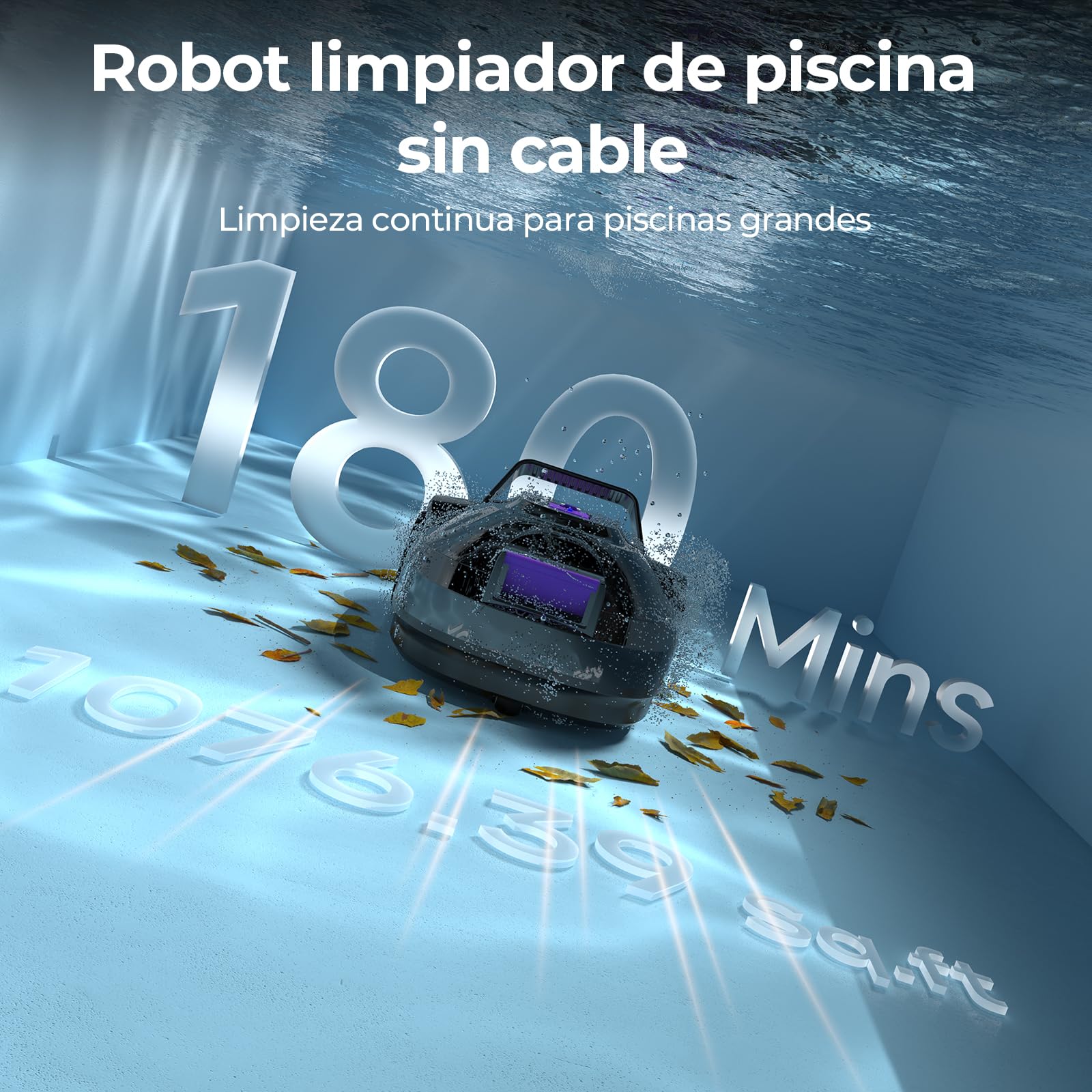 S2 Robot Limpiafondos Piscina, Batería de Doble Motor, 130Min de Autonomía para Piscinas Elevadas de hasta 100m², Sube Pendientes de 18°, Estacionamiento Auto, Doble Filtración