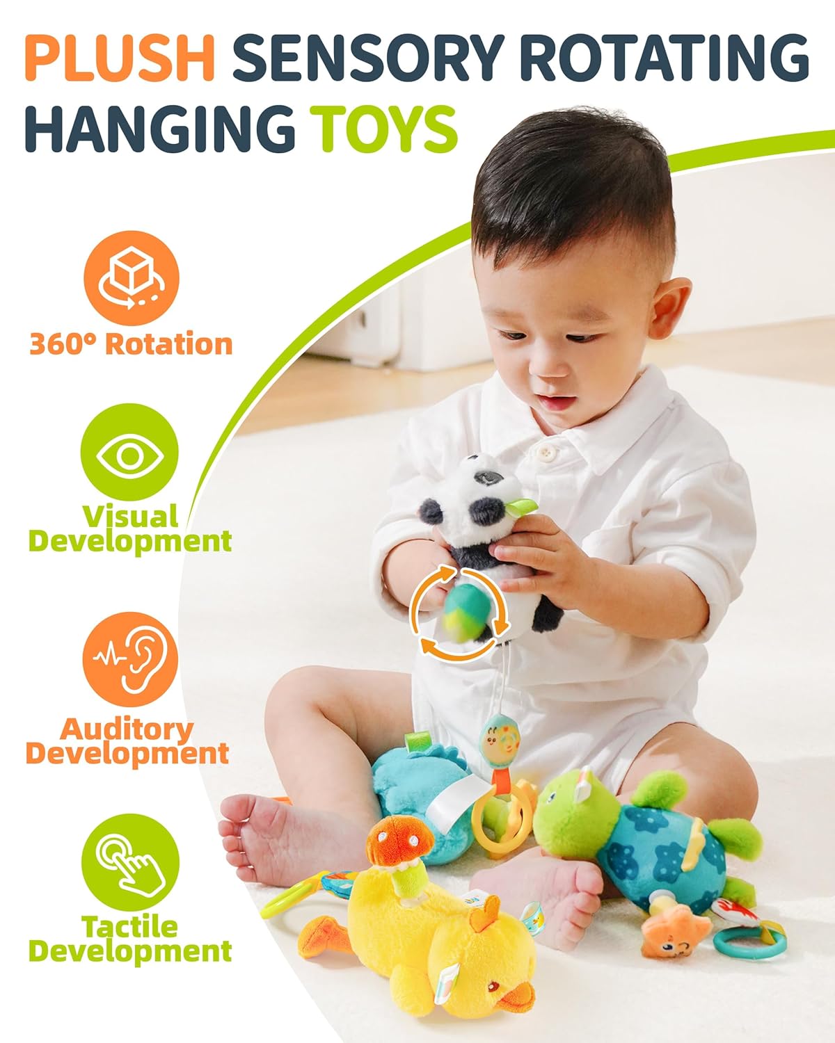 Jollybaby Baby Rattles & Soft Plush Hanging Toy for Stroller Crib car seat and Play Gym, Sensory Developmental Toys for Newborn, Baby Shower Easter Gifts - Duck