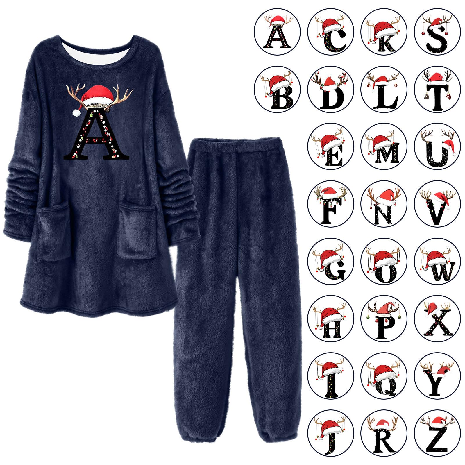 Pigiama natalizio da donna, in flanella, in pile, 2 pezzi, per festività, soffice, biancheria da notte Dciker, inverno, autunno, lounge