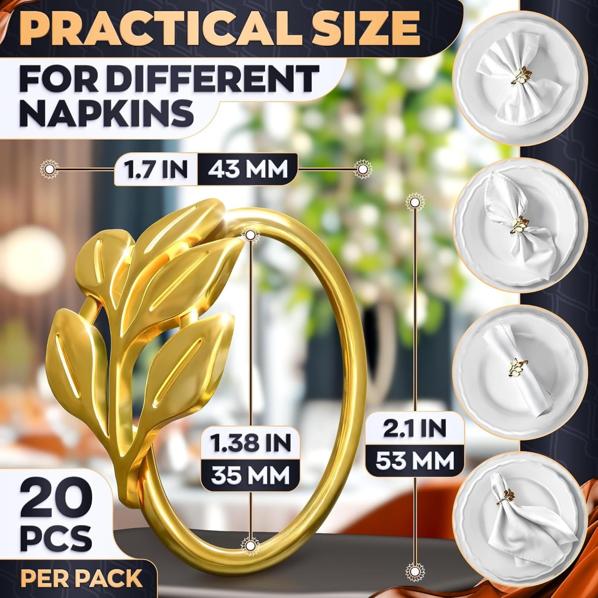 Gold Leaf Napkin Rings - 20 Pack -2