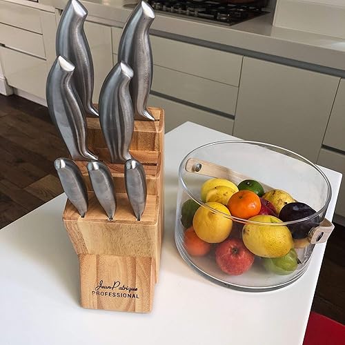 Miniatura 8 de Jean-Patrique Chopaholic Juego de cuchillos de cocina con bloque, colección multiusos y soporte de madera, utilidad, pelar, dentado, pan, cuchillos