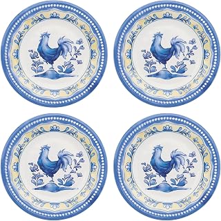 UPware Blue Rooster Melamine Round Dessert Plates, Small Serving Plates, for Appetizer, Snacks, and Side Dishes, Blue, 6 Inch, Set of 4