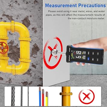 HOLDPEAK Pinless Wood Moisture Meter, Non-Destructive Moisture Meter for Wood, Concrete, Floors, Walls, Measuring Depth 20-40mm Digital Moisture Meter with Masonry-Spherical Sensor, Large LCD Display