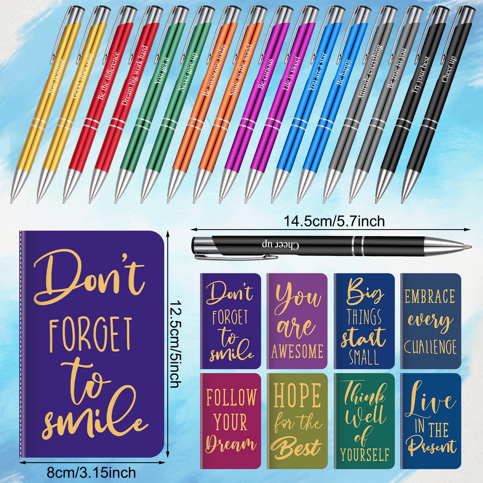 Funrous 32 Pcs Motivational Quote Pens Inspirational Notepads Mini Journal with Ballpoint Pen Small Notebooks Gift for Men Women Coworker Adult Party Favors Prize Teacher Student Office(Simple)