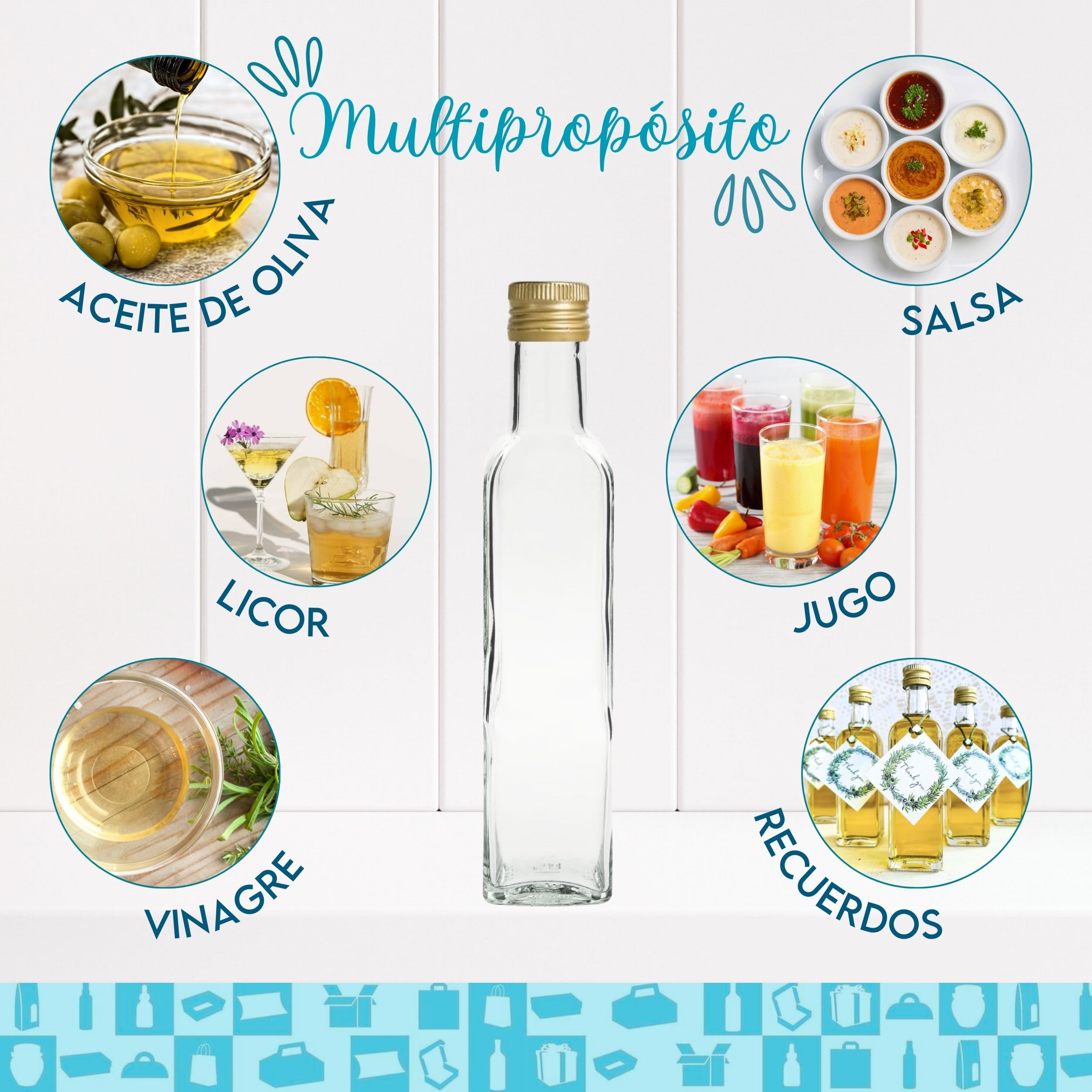 Espirito Rebelde 20x Botellas de Cristal Transparente 250ml com Tapas (Quadrado) Botella Cristal Aceite y Vinagre