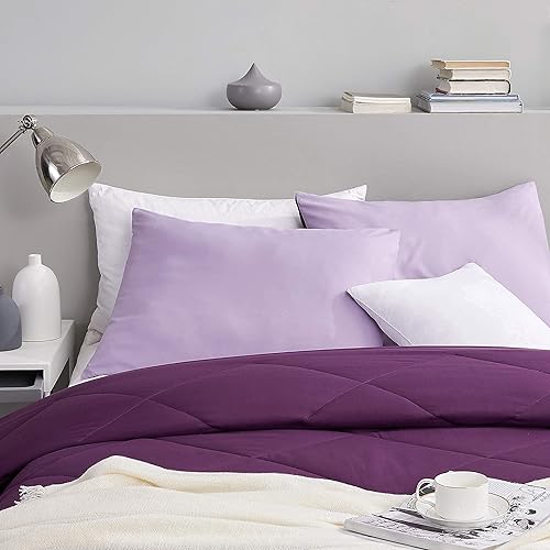 Miniatura 2 de Elegante combo de ropa de cama morada, edredón reversible color ciruela, tamaño individual extra grande, almohada estándar alternativa al plumón,