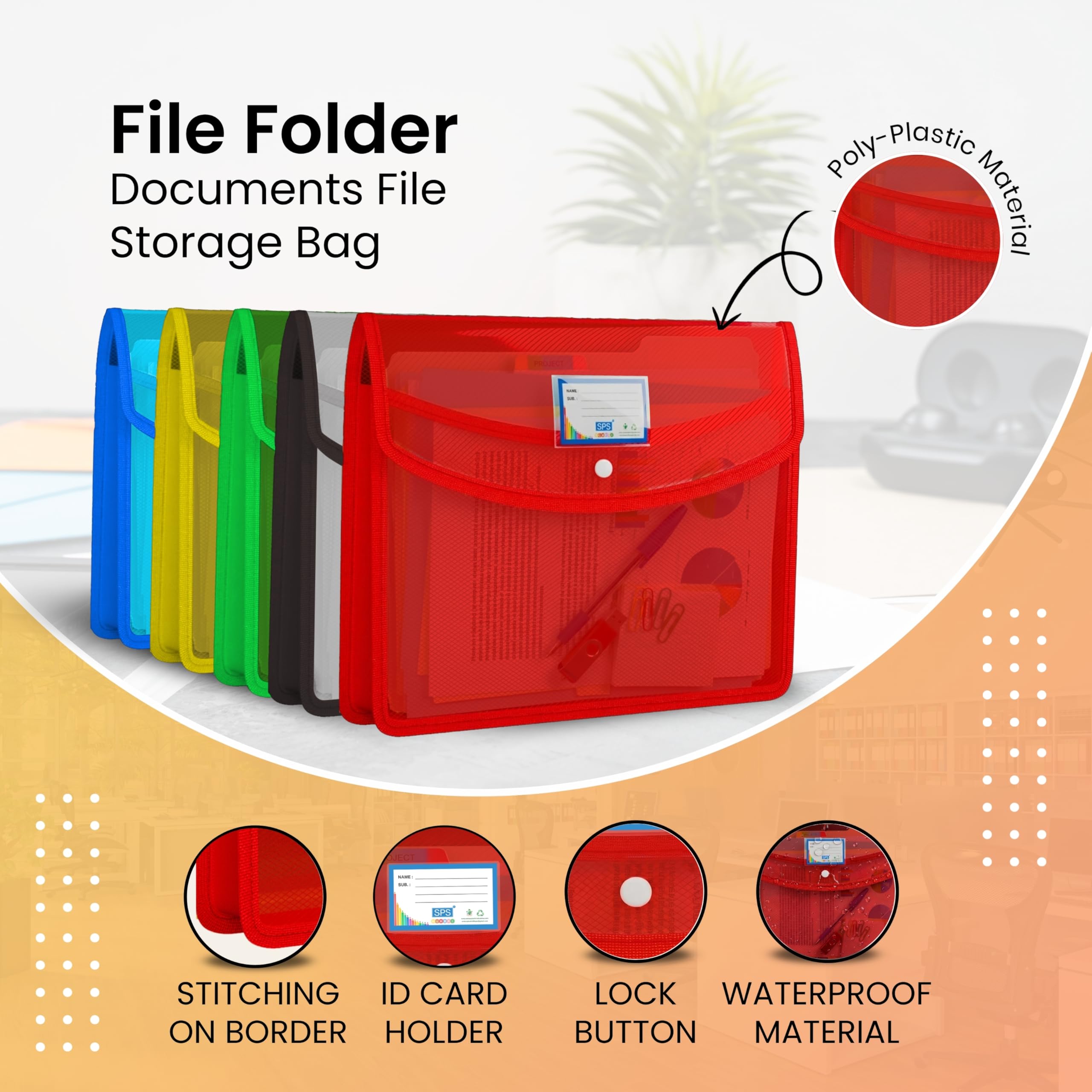 SPS Cartella per buste regalo, in plastica trasparente, formato A4, con bottone a pressione, set di 5 cartelle per certificati