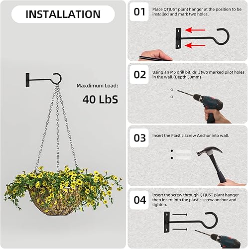 Miniatura 7 de Ganchos para plantas, paquete de 2 soportes de metal para colgar plantas de 6 pulgadas, gancho decorativo para comederos de pájaros, macetas,