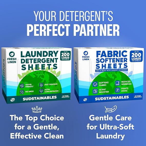 Sudstainables Fabric Softener Sheets for Washer Laundry Softener Sheets for Washing Machines, Scented (200 loads) | Pods and Liquid Alternative