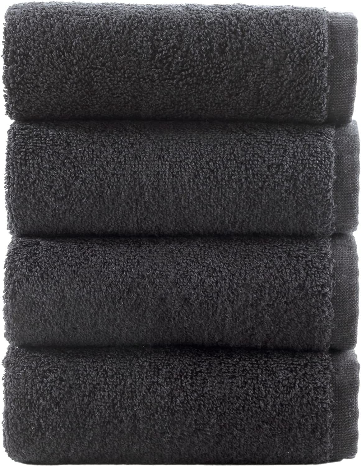 Towelbay Black 4 X Face Cloths -500 Gsm- Premium Egyptian Cotton Flannel Wash Cloth Fingertip Towel Set For Gym, Spa (, Cotton)
