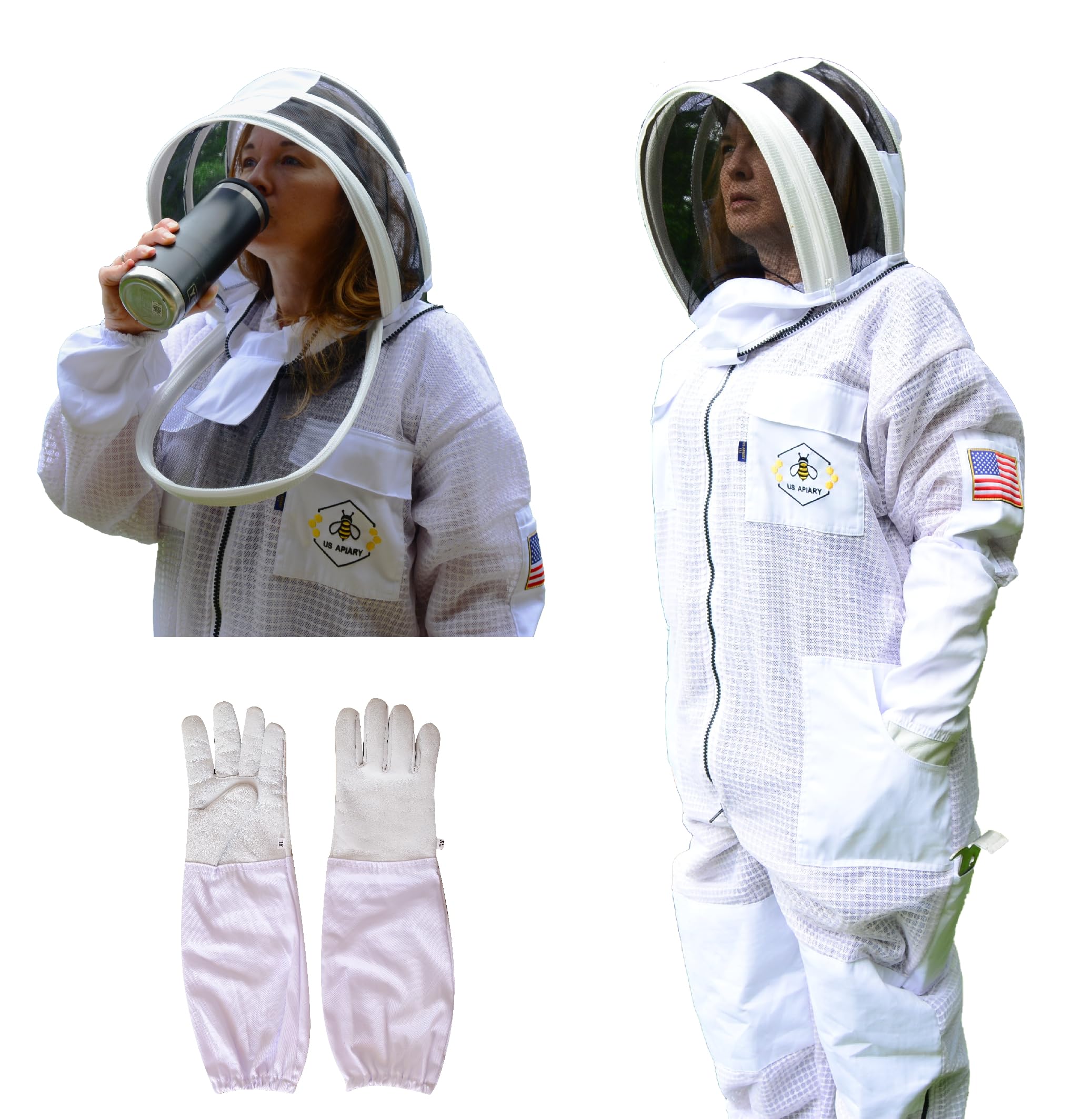 Traje de abeja de 3 capas con velo de esgrima un par de guantes a prueba de picaduras traje de apicultura ventilado