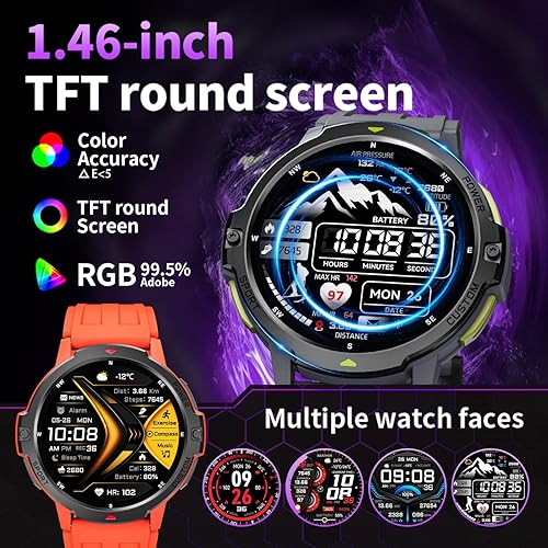Miniatura 4 de Smart Watch for Men GNSS Positioning,1.46'' Military Smart Watches Blutooth AnswerDial Calls,100+ Sports&3ATM Waterproof Outdoor Fitness Tracker,247