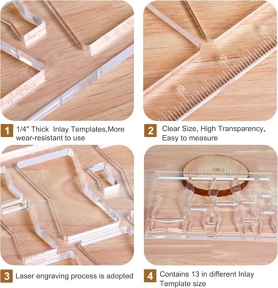 13-in-1 Woodworking Router Jig Kit - Bowtie, Butterfly Inlay & Decorative Templates - 10 x 7.9 inches