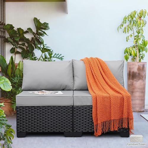 Rattaner Outdoor Furniture Chairs Patio Single Sofa Chair Outdoor Chairs Set of 2 Outdoor Accent Chair with Anti-Slip Cushions and Waterproof Cover, Light Grey