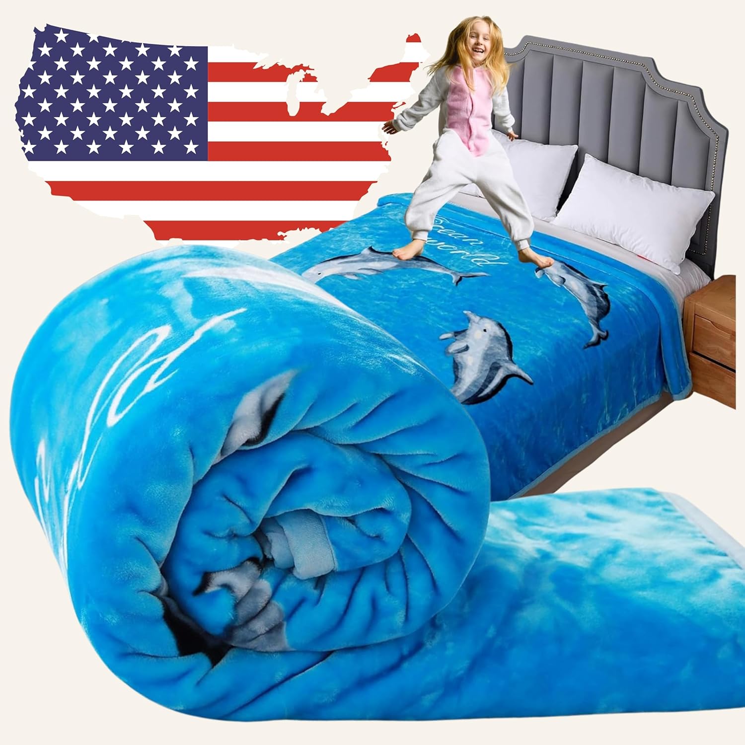 5.3 lbs Dolphin Blanket Queen Size Heavy Thick Warm New Year Gifts for Family and Friends - Korean Mink Blanket (75" x 90"), San Marcos Mexican Blankets