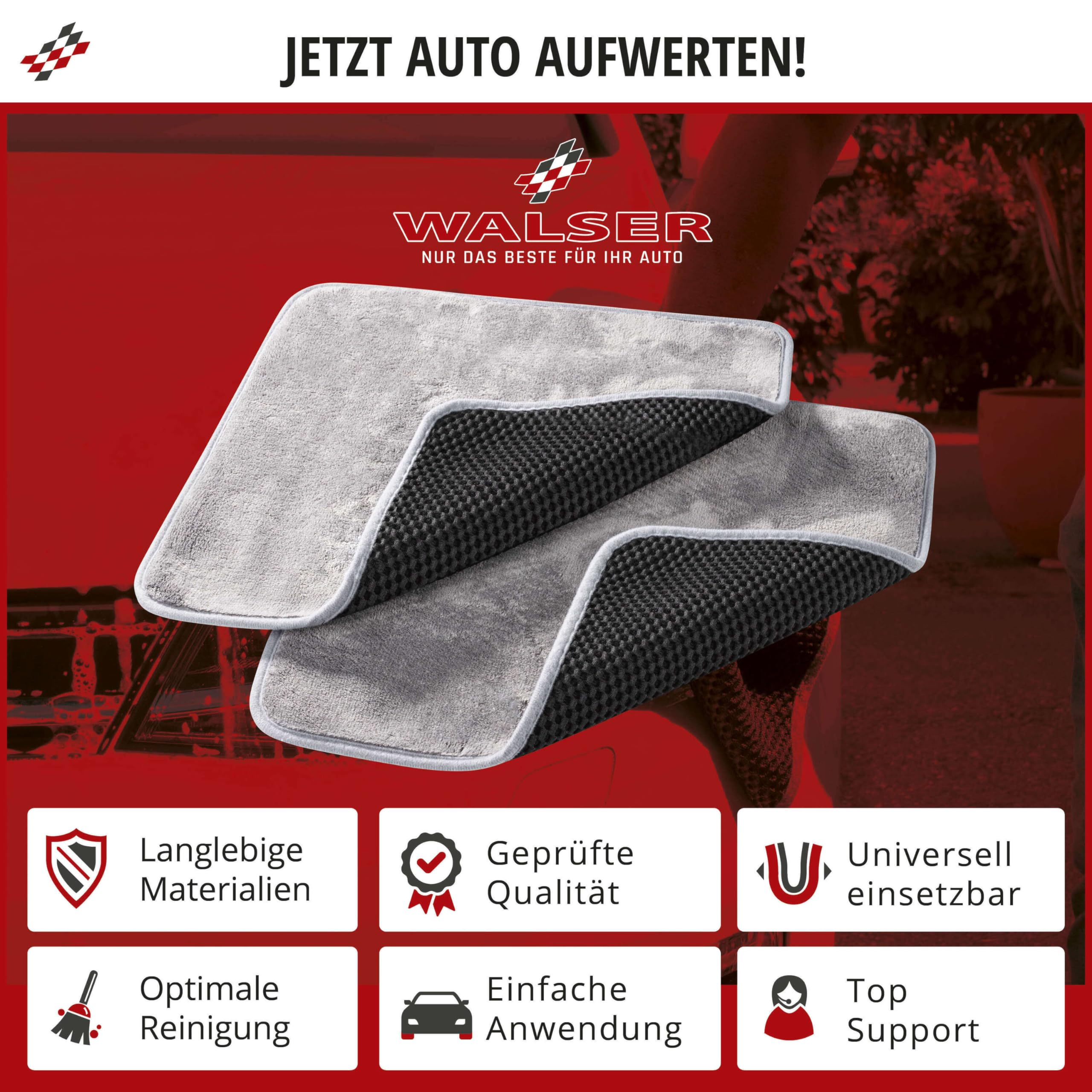 Walser paños de Microfibra para Coche, paño de Secado Coche, paño de Secado con Extra absorbencia y Extra Suave, 40x40cm paño de Pulido para secar y Limpiar sin Rayas