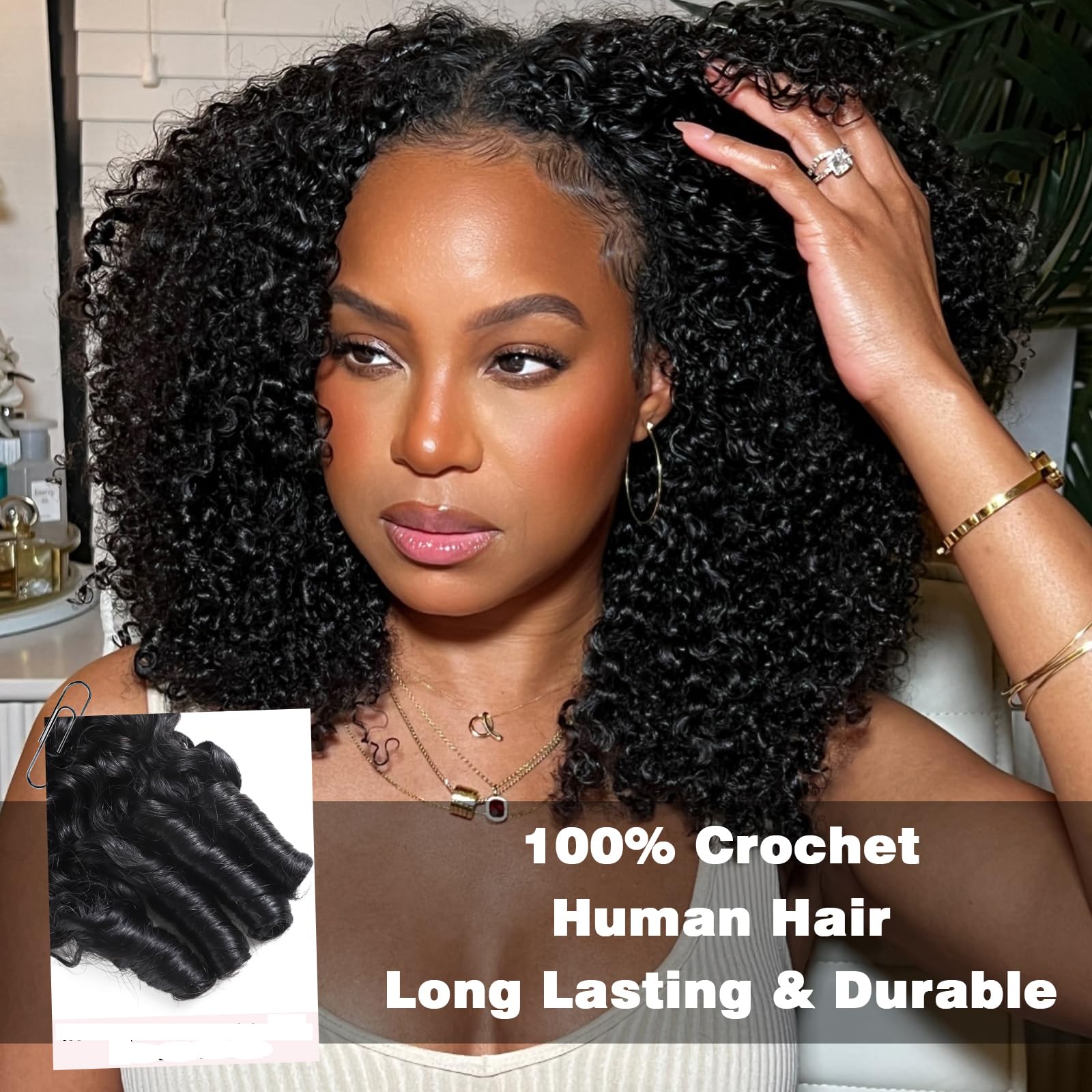 Vallbest Extensions de cheveux humains bouclés au crochet - 40,6 cm - 60 g - Plumes au crochet pré-séparées - Noeuds miraculeux - Pour femme noire