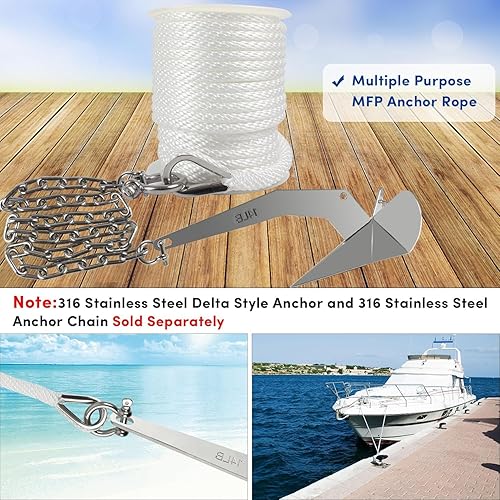 Vista 88 de Cuerda de anclaje premium de 100 pies x 3/8 pulgadas, cuerda marina de línea de anclaje MFP trenzada sólida con dedal y grillete, color negro