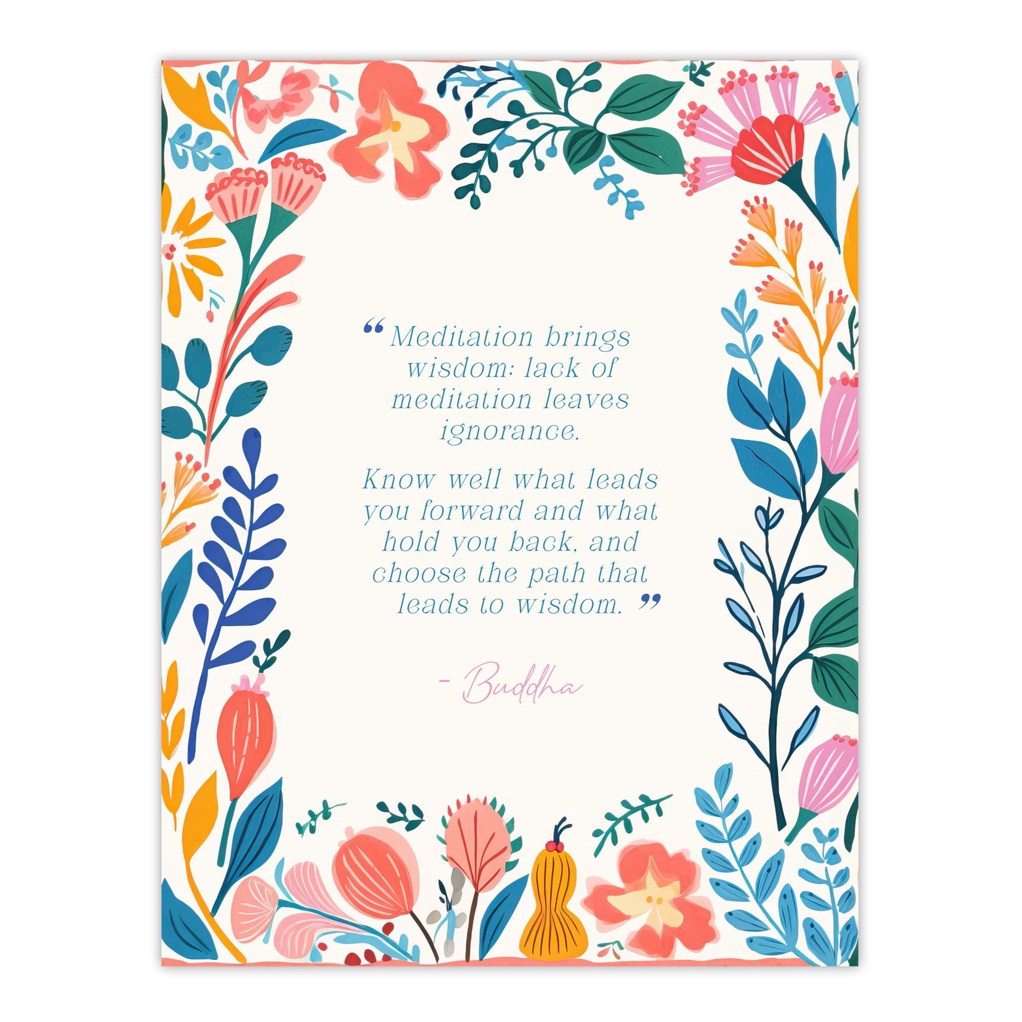 Artery8 Meditation Brings Wisdom Buddhist Mindfulness Quote Floral Buddha Enlightenment Vihara Extra Large XL Wall Art Poster Print
