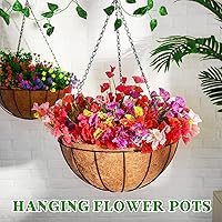 Vista 3 de Roowest 4 macetas colgantes de metal de 16 pulgadas, macetas colgantes con forro de fibra de coco, cadena de alambre, maceta redonda