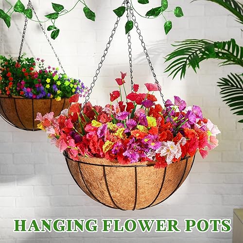 Miniatura 3 de Roowest 4 macetas colgantes de metal de 16 pulgadas, macetas colgantes con forro de fibra de coco, cadena de alambre, maceta redonda para