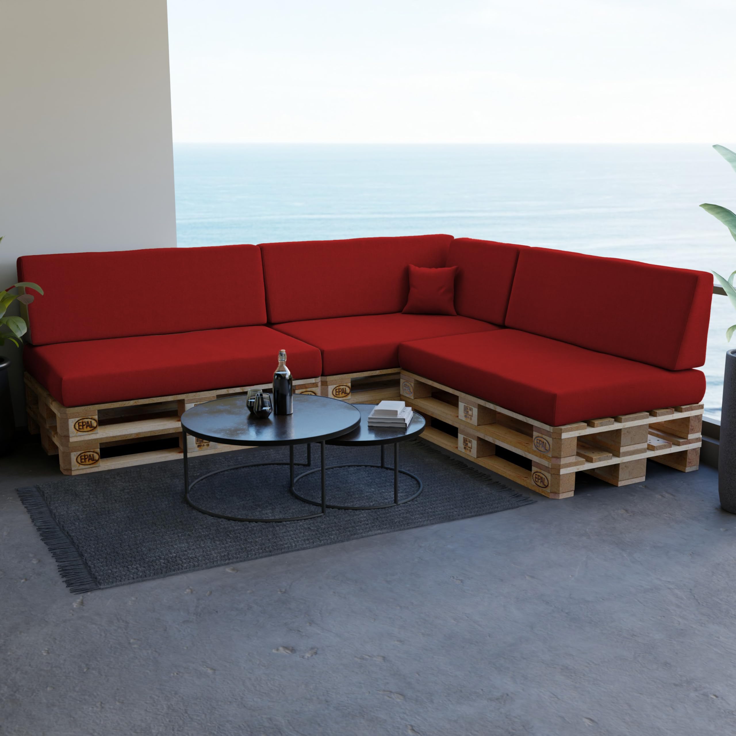 POKAR Euro Pallet Seating Set of 2: 1x seat cushion 120x80cm + 1x back cushion 120x40cm, cold foam, removable covers, Home Garden Furniture DIY, indoor outdoor pillow, without pallets, Beige — view 27