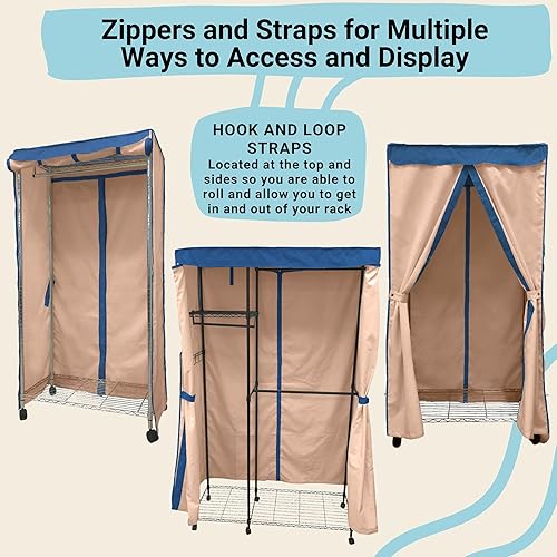 Miniatura 9 de Formosa Covers Funda portátil para estante rodante para ropa, protege tu ropa del polvo, mantiene tu habitación organizada en azul glaciar (solo la