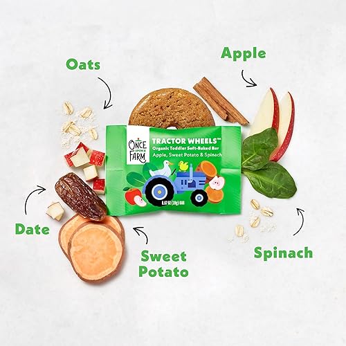 Miniatura 4 de Once Upon A Farm Barra horneada suave orgánica para niños pequeños, manzana, batata y espinacas, con forma de ruedas de tractor, sin OGM, Kosher,
