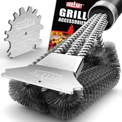 GRILLART Cepillo y raspador para parrilla kit de cepillo de limpieza para parrilla de barbacoa de 18 pulgadas limpiador de alambre seguro accesorios