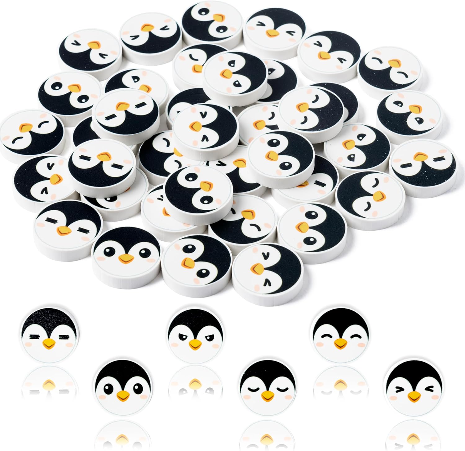 ANGOLIO 60Pcs Winter Penguin Mini Erasers for Kids Christmas Bulk Pencil Eraser Cartoon Penguin Face Small Rubber Polar Animals Party Favors for Student Reward Prizes, Birthday Gifts for Boys Girls