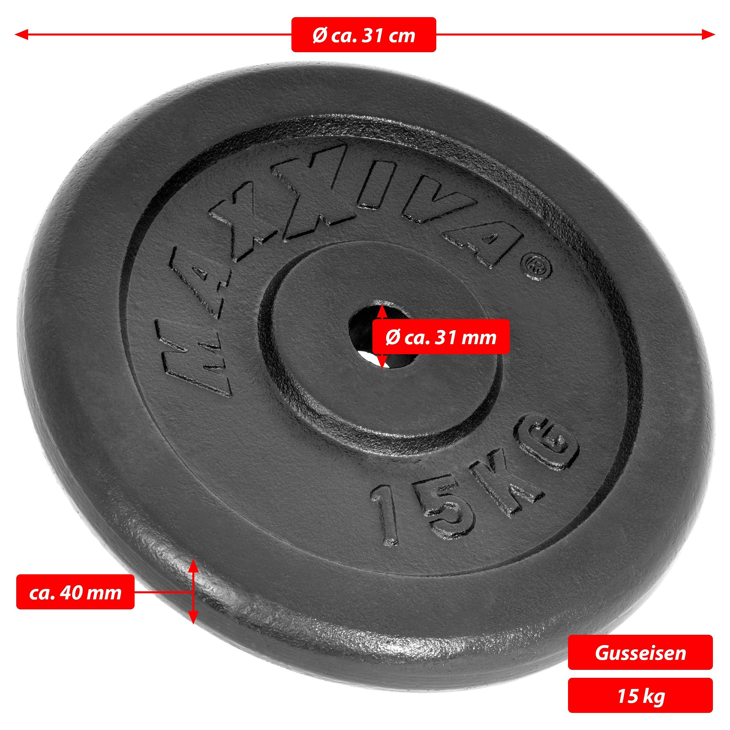 Hantelscheiben 2er Set Gewichtsplatte je 15 kg 100% Gusseisen schwarz 30 kg Fitness Krafttraining Bodybuilding Workout Gewichtheben Reha