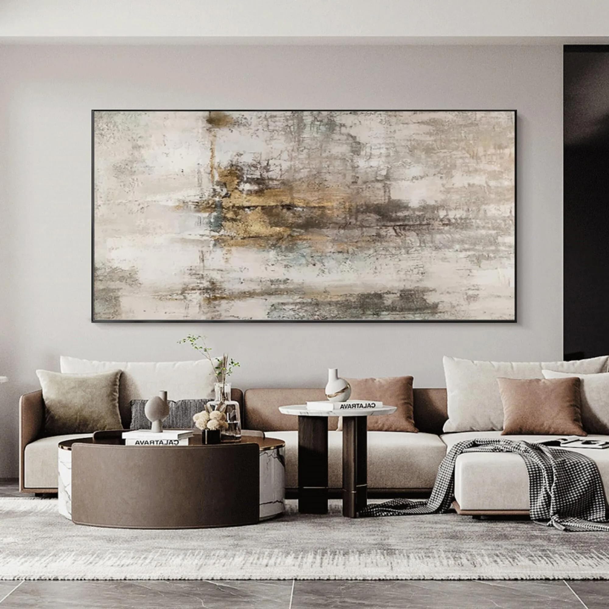 Uudezo With Black Frame Large Vintage Brown Abstract Canvas Artwork For Walls Living Room Home Decor(100X200cm/(39X79inch)/With Black Frame)