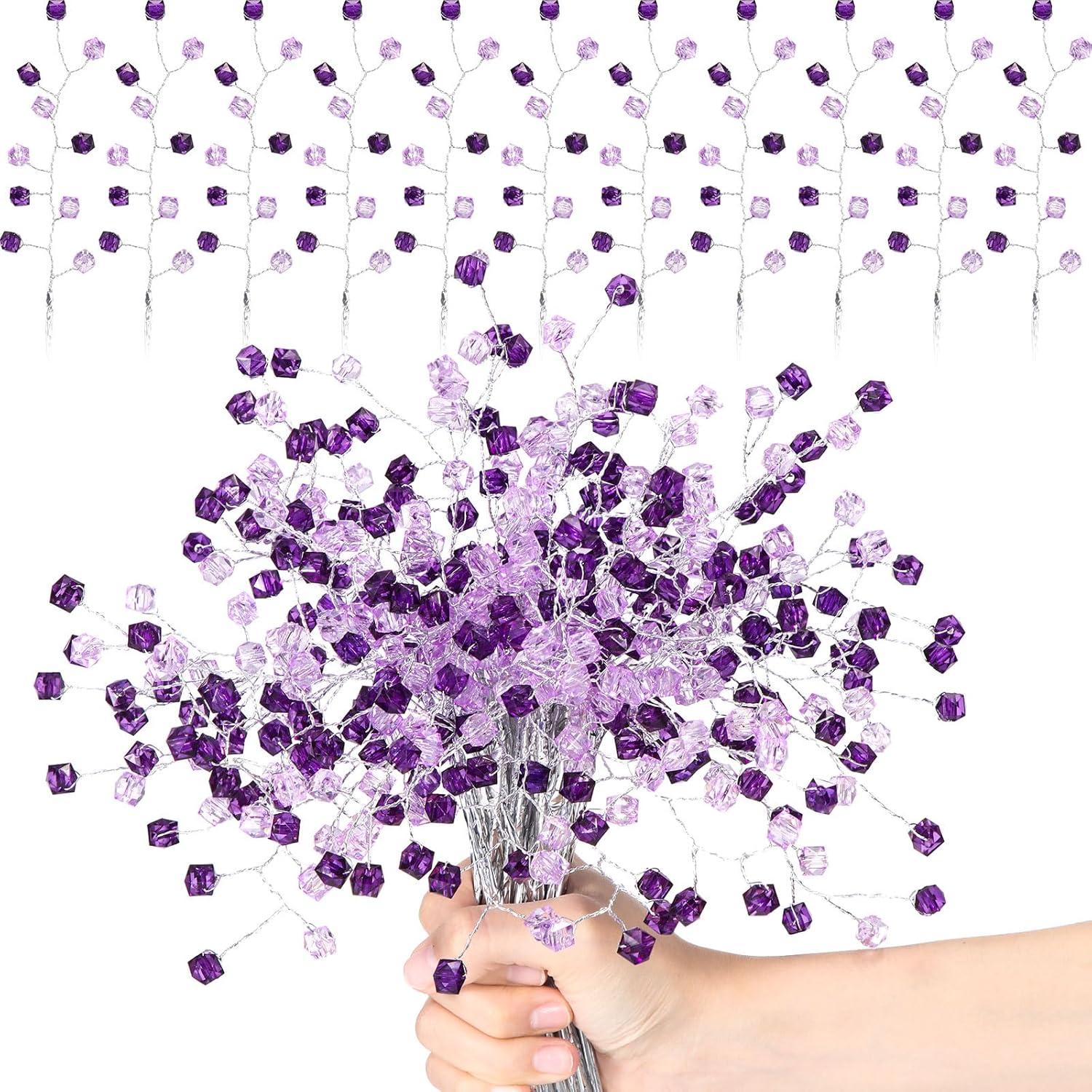 Crowye 50 Pcs Acrylic Crystal Picks 12 Inch Artificial Beaded Stems Picks for Home Wedding Holiday Vase Fillers Florals Embellishing DIY Crafts Wreaths Bridal Bouquets Decors(Purple)