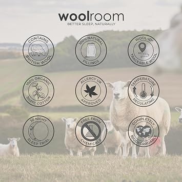 Woolroom Deluxe Mattress Topper Large Emperor Bed 4-5 cm - 1000gsm Certified Hypoallergenic British Wool 200tc Organic Cotton Bed Bug Resistant - Extra 100% Natural Premium Comfort