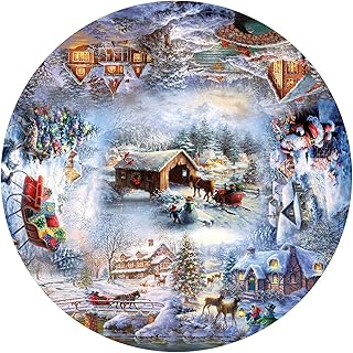 Springbok Winter Wonderland 500 Piece Round Jigsaw Puzzle for Adults and Kids Features a Circle of Illustrations Featuring The Best of Christmas Imagery