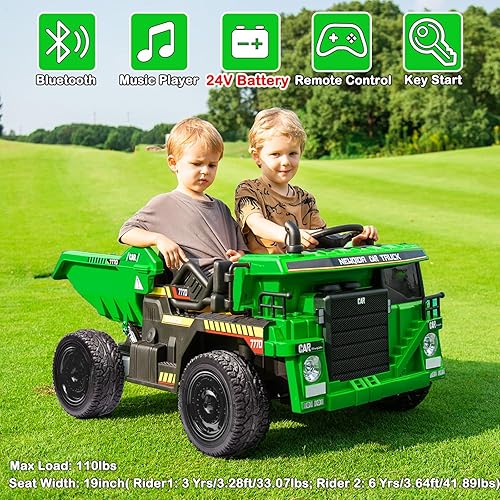 Miniatura 2 de NEWQIDA Camión volquete de 24 V, automóvil eléctrico para niños con control remoto, vehículos de construcción con cama volquete eléctrica, pala,