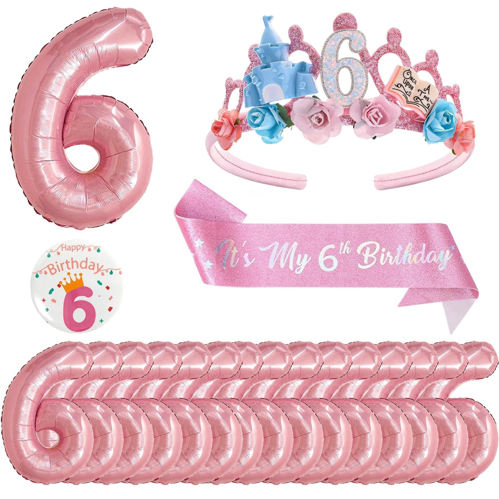 6th Birthday Decorations Girls Set, Birthday Decorations for Girls for Parties and Birthdays for 6-Year-Old Girl
