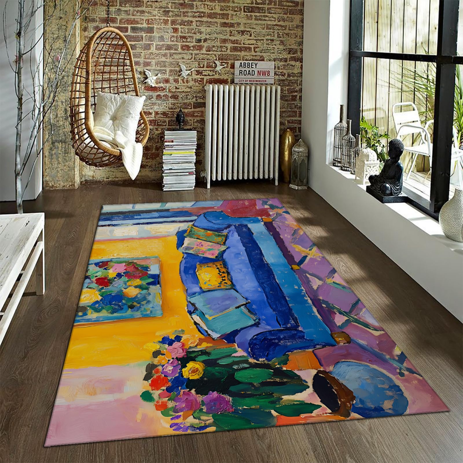 Tapis de salon doux aquarelle 80x120cm motifs fleurs