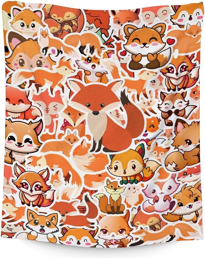 Mercuryelf Fox Throw Blanket - Soft, Fuzzy & Warm - 60x80 Inches Flannel Blankets for Bed, Couch - Orange Funny Throws Gift for Adults