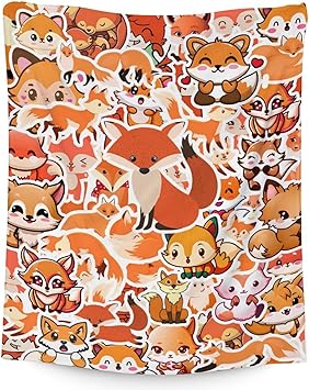 Mercuryelf Fox Throw Blanket - Soft, Fuzzy & Warm - 60x80 Inches Flannel Blankets for Bed, Couch - Orange Funny Throws Gift for Adults