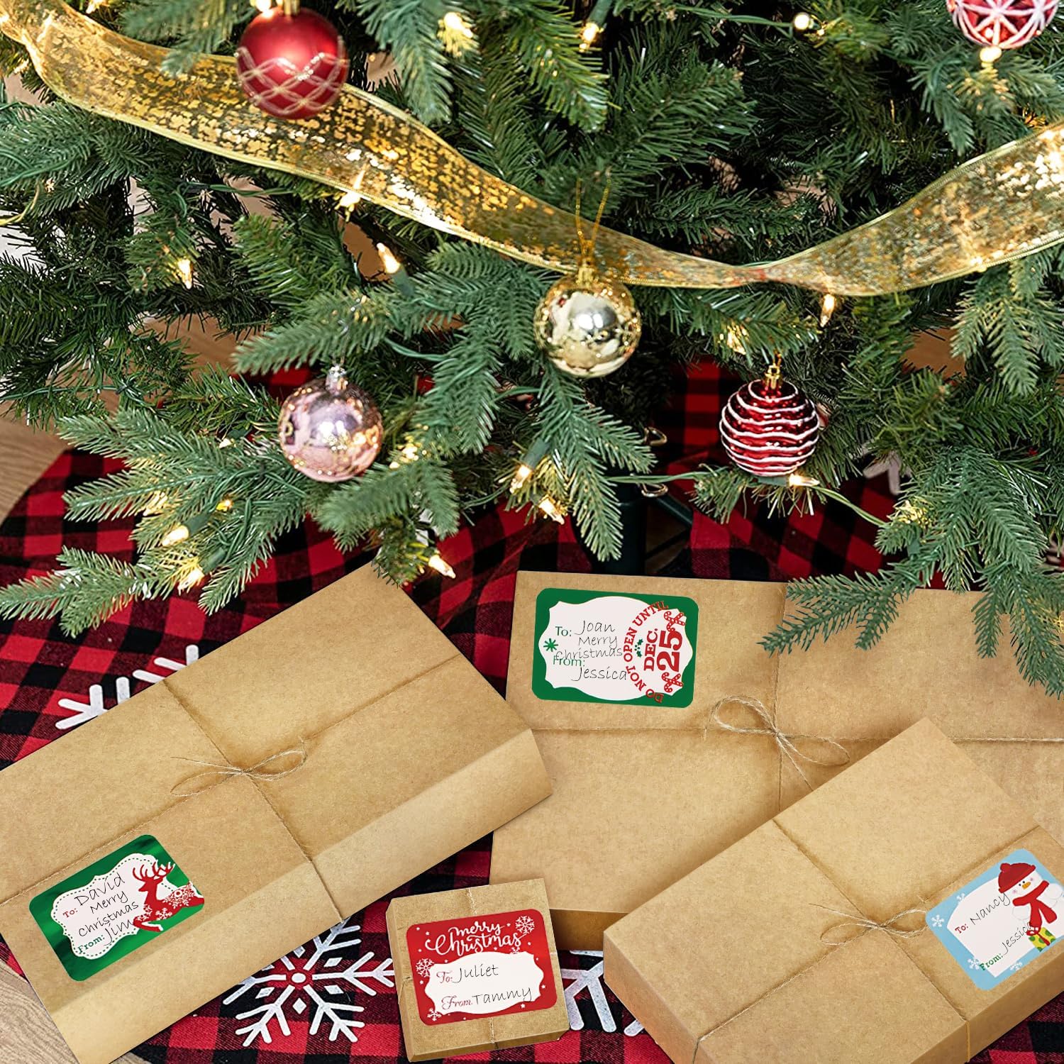 12 Kraft Gift Wrap Boxes with Lids for wrapping Large Clothes and 80 Count Foil Christmas Tag Stickers (Assorted size for wrapping Robes, Sweater, Coat, Shirts and Clothes xmas Holiday Present)