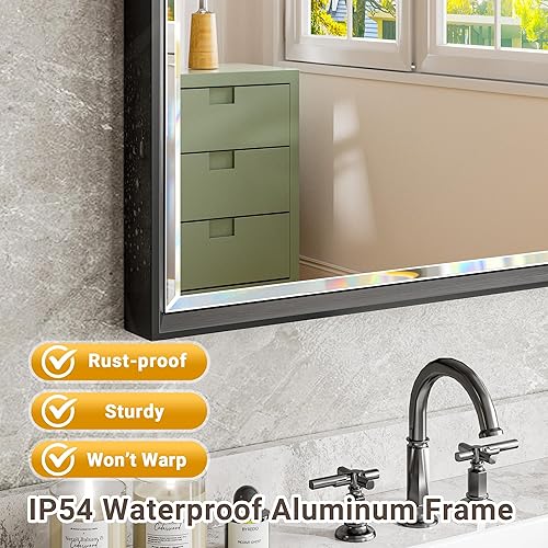 Miniatura 5 de Espejo de tocador de baño, espejo de baño negro de 20 x 16 pulgadas, espejos biselados modernos para decoración de baño, sala de estar, espejo