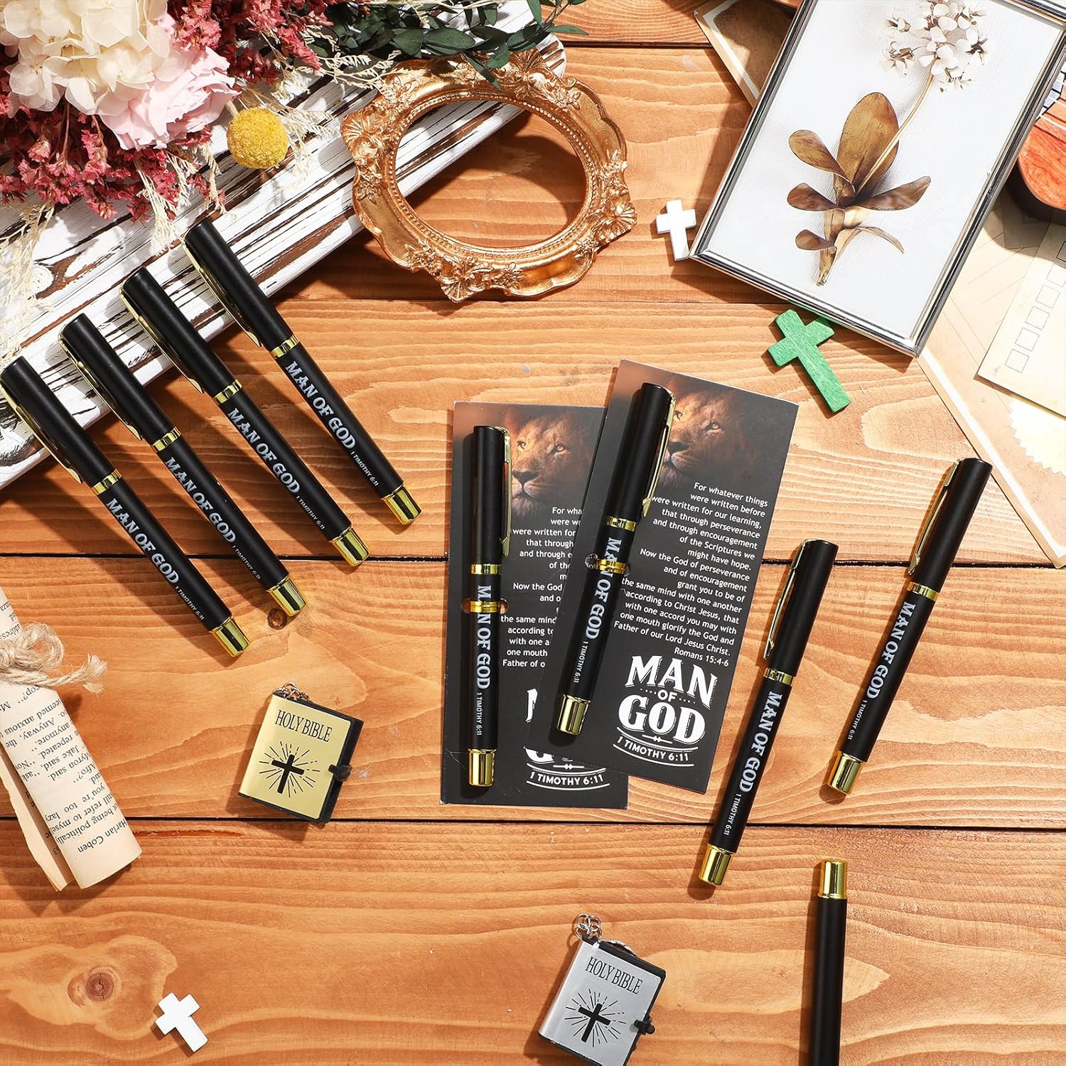 Man of God Gifts Bulk Man of God Pens Christian Gifts for Men Bible Verse Ballpoint Pens Religious Cards with Ties Easter Gift for Church Pastor Men Dad Godfather(36 Sets) - Image 3