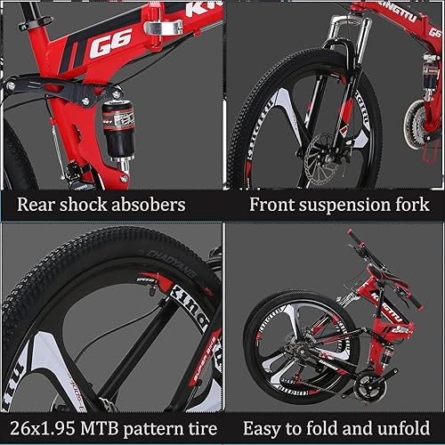 Miniatura 7 de EUROBIKE Bicicleta plegable para adultos bicicleta plegable de 26 pulgadas bicicleta de suspensión completa de 21 velocidades freno de disco