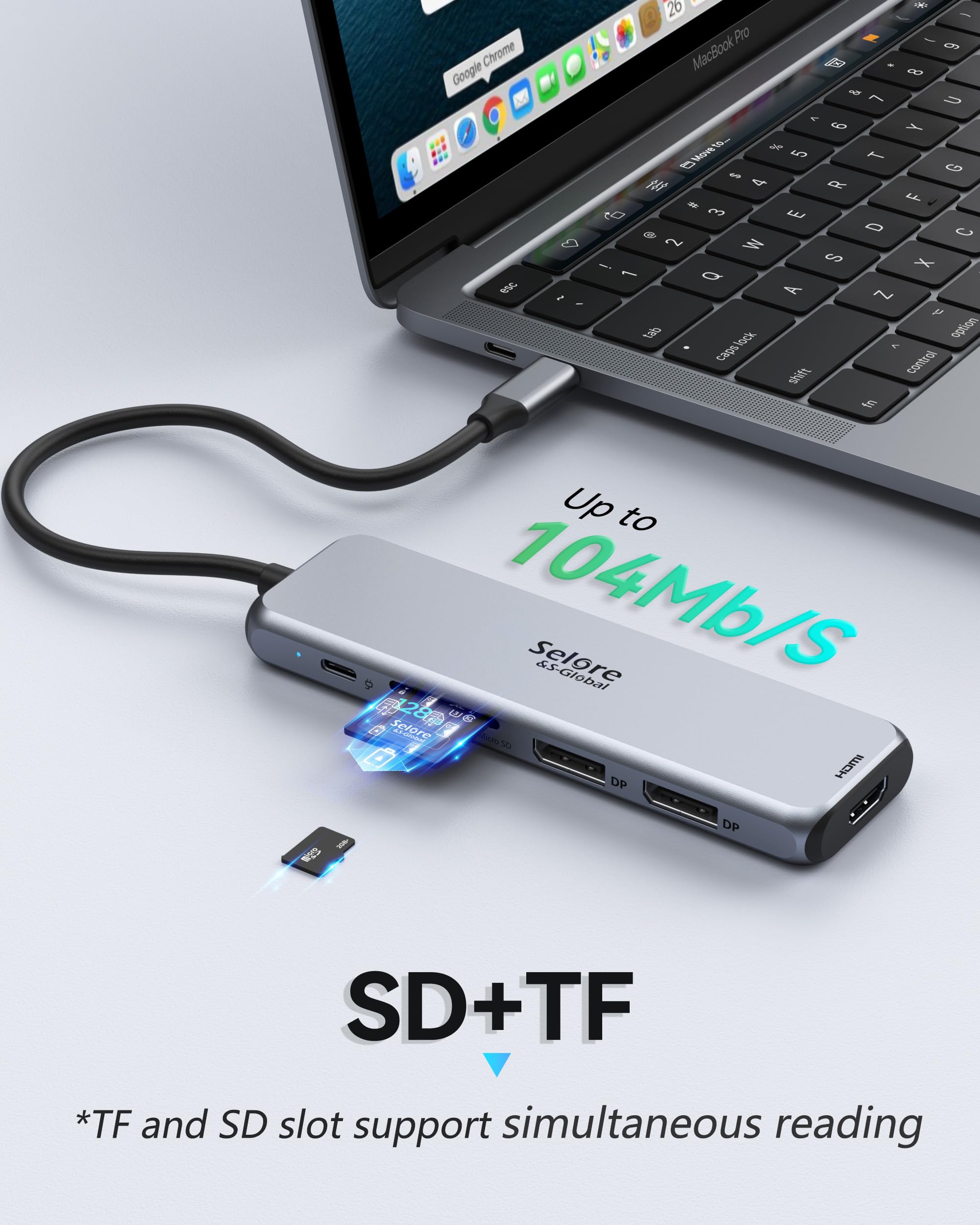 Stacja dokująca USB-C Dual DisplayPort, 9 w 1, stacja dokująca do laptopa, podwójny monitor z 2 DP, HDMI, 100 W PD, 3 x USB 3.0, czytnik kart SD i TF, koncentrator USB C do MacBooków/Dell